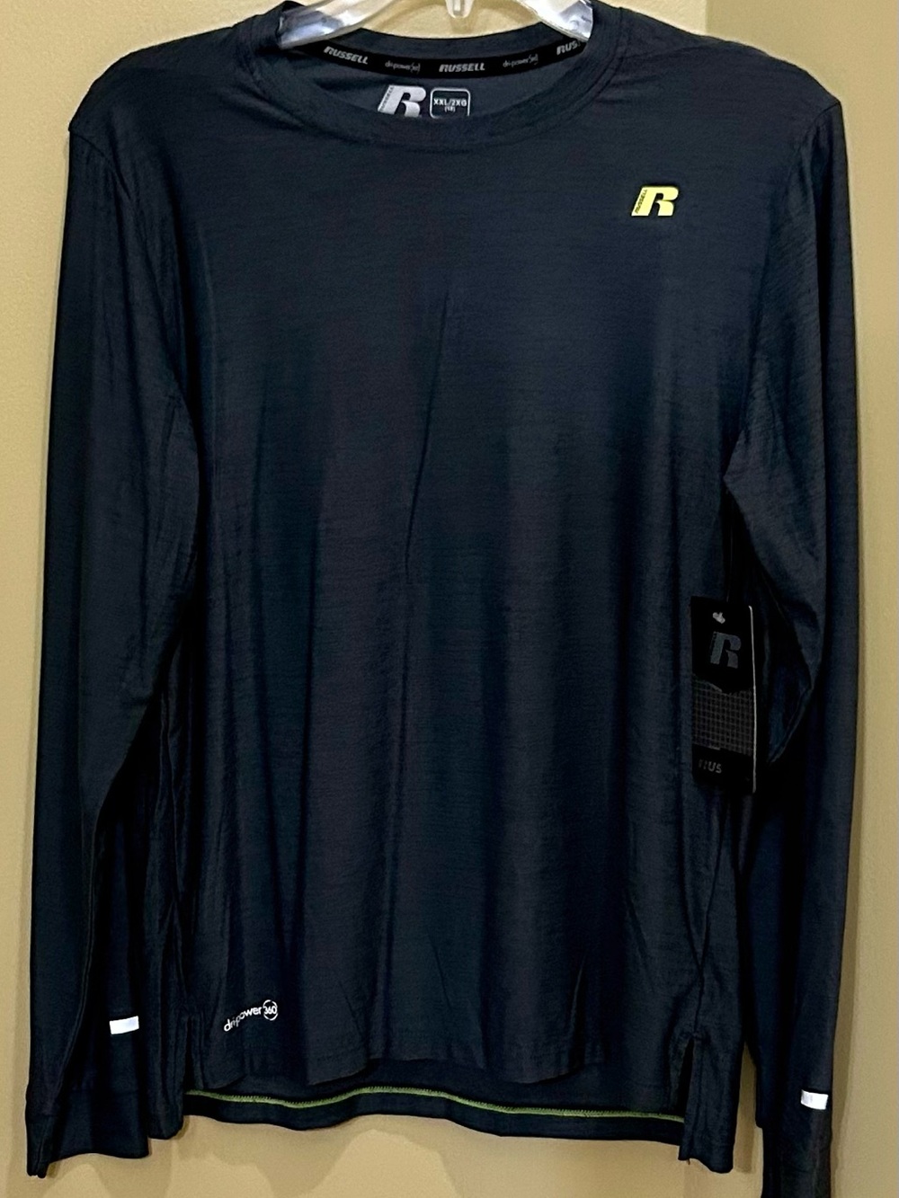 Russell Athletic Men’s Long Sleeve Performance Shirt - Black with Lime Accent